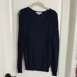Honey Punch Midnight Blue Sweater with Open-Knit Sleeves At The Top